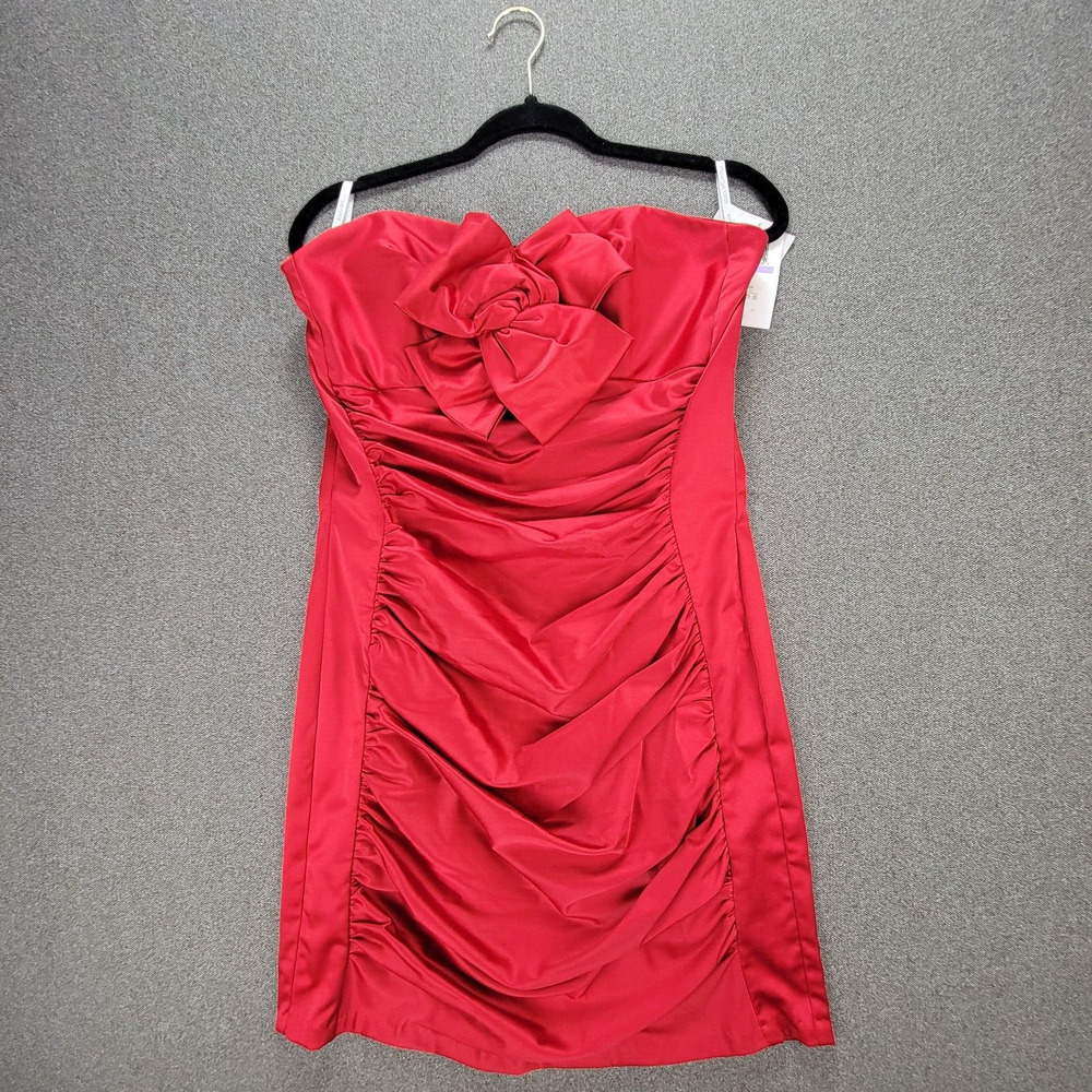 Jessica McClintock Gunne Sax Size 11 Red Ruched Strapless Cocktail Party Dress